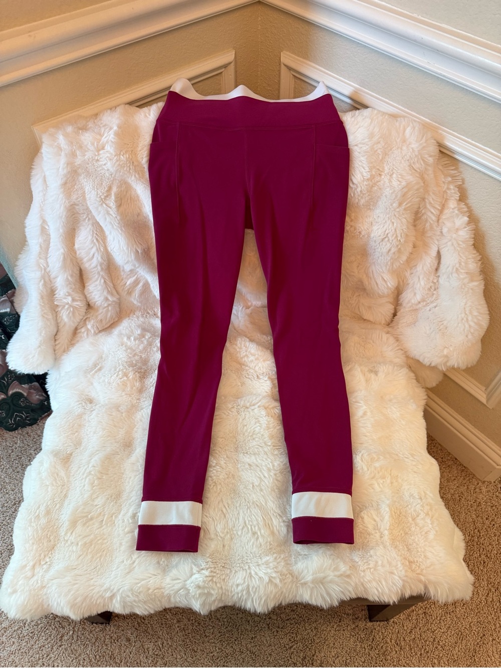 Athleta Magenta Leggings with White Cuff Detail